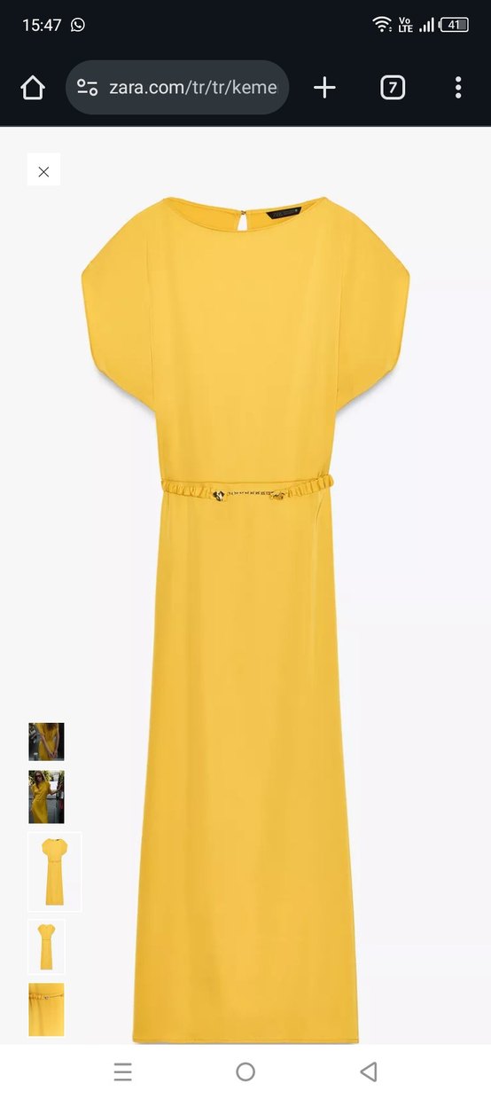 Sarı Midi Kadın Elbise, Kemerli, Kolsuz - Görsel 4