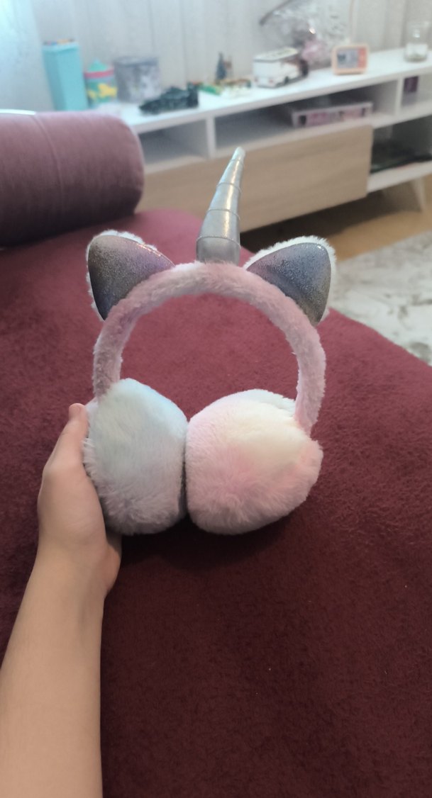 Peluş Unicorn Kulaklık - Pembe Tie-Dye - Görsel 3