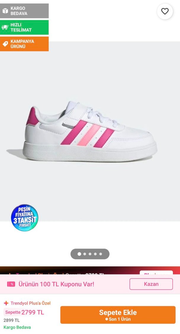 Kız Çocuk Pembe Cırtlı Spor Ayakkabı - Görsel 2