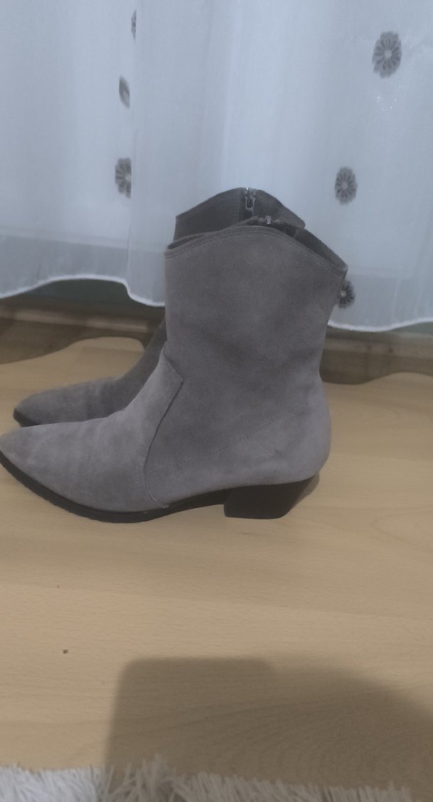 Gri Süet Kadın Botları Blok Topuklu - Görsel 2