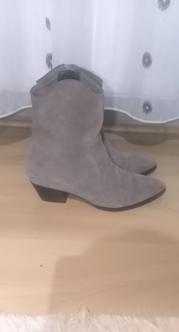 Gri Süet Kadın Botları Blok Topuklu - Görsel 4