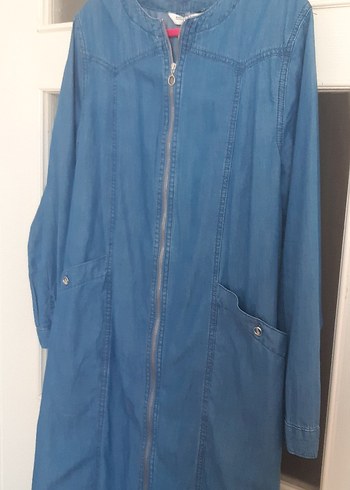 44 Beden Fermuarlı Mavi Denim Kolsuz Ceket
