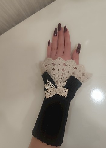 Vintage Kurdeleli Örgü Eldiven/Kolluk - Görsel 3