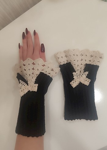 Vintage Kurdeleli Örgü Eldiven/Kolluk - Görsel 2