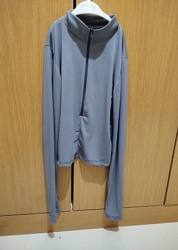 Gri Fermuarlı Yüksek Yakalı Bayan Sweatshirt - Görsel 2