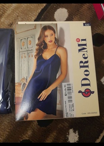 xxl Beden Kadın Lacivert Mini Saten Gecelik