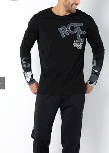 Siyah Kamuflaj Baskılı Erkek Pijama Takımı - Görsel 2