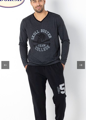 Gri Baskılı Uzun Kollu Erkek Pijama Takımı - Görsel 6