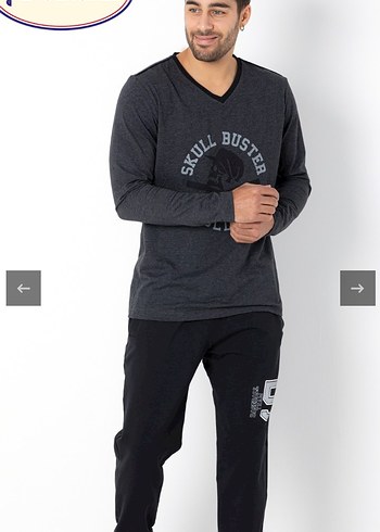 Gri Baskılı Uzun Kollu Erkek Pijama Takımı - Görsel 5