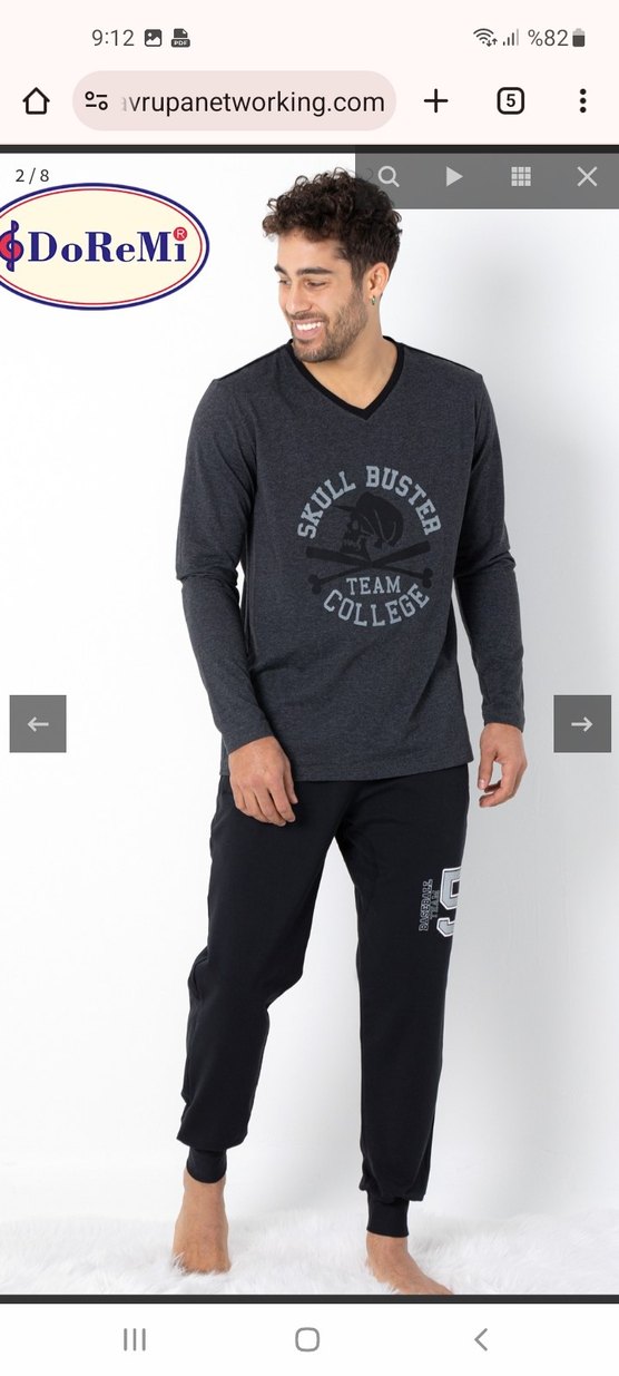 Gri Baskılı Uzun Kollu Erkek Pijama Takımı - Görsel 2