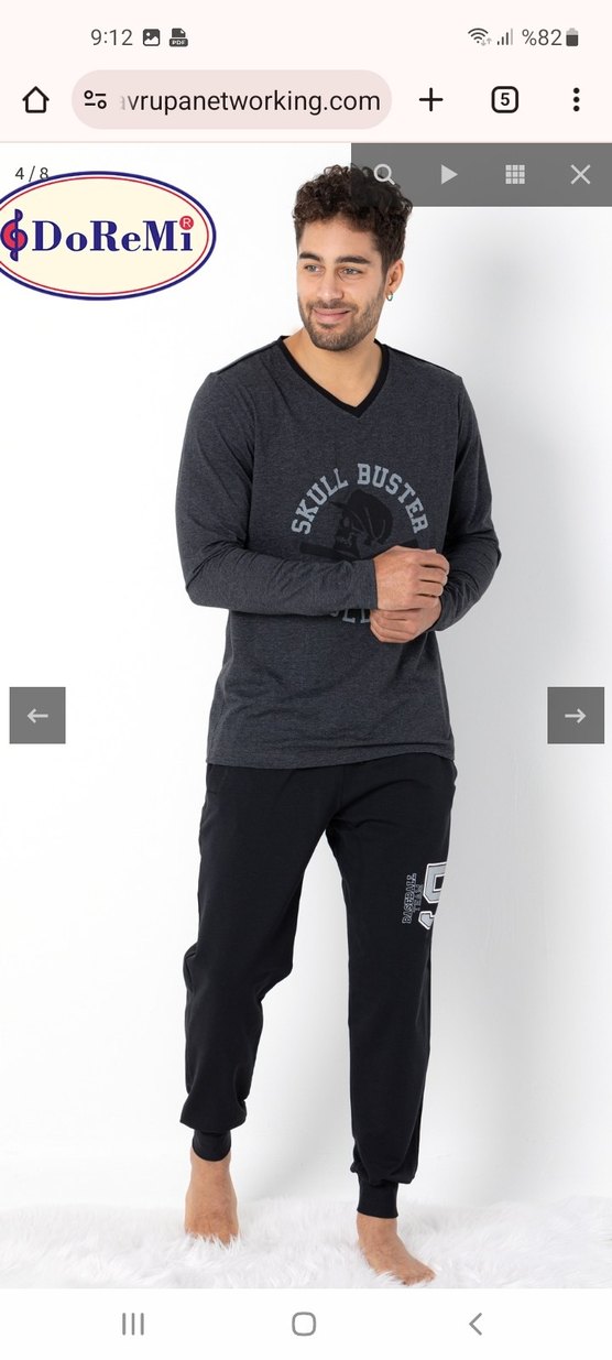 Gri Baskılı Uzun Kollu Erkek Pijama Takımı - Görsel 5