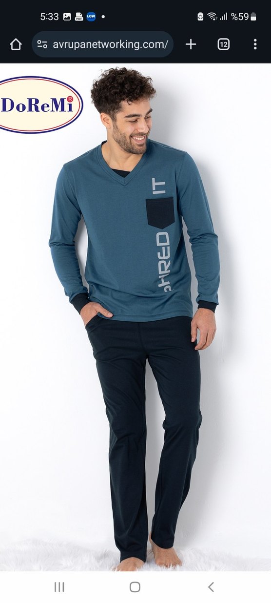 Uzun Kollu Erkek Pijama Takımı - Görsel 3