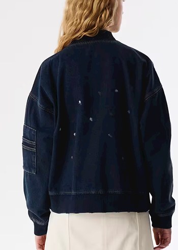 40 Beden lacivert Renk Twist Denim Oversize Bomber Ceket