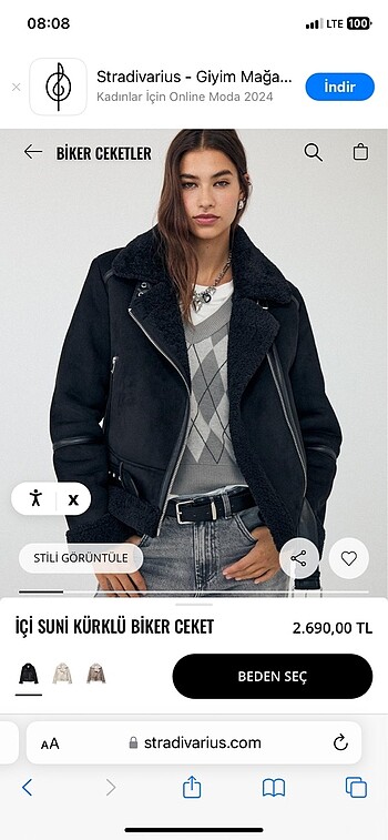 Stradivarius içi kürklü biker