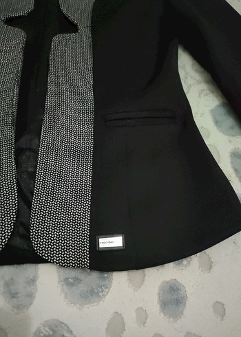 Gri Detaylı Siyah Kadın Blazer Ceket - Görsel 4