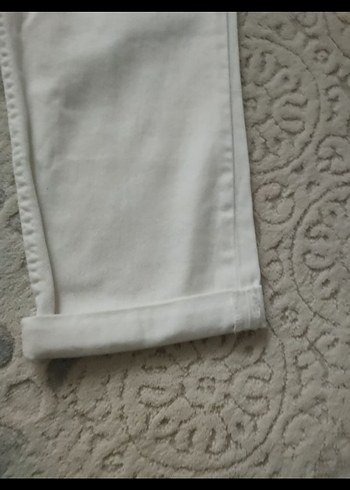 Beyaz Rahat Kesim Pamuklu Kadın Kot Pantolon - Görsel 6