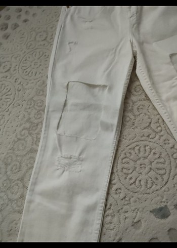 Beyaz Rahat Kesim Pamuklu Kadın Kot Pantolon - Görsel 2