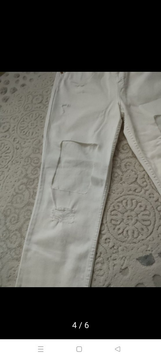 Beyaz Rahat Kesim Pamuklu Kadın Kot Pantolon - Görsel 2