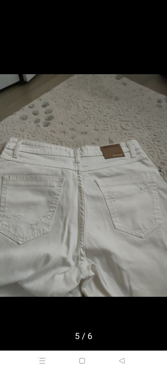 Beyaz Rahat Kesim Pamuklu Kadın Kot Pantolon - Görsel 5