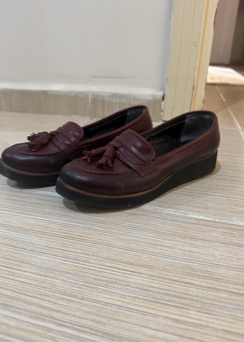 Bordo Deri Püsküllü Platform Topuklu Klasik Ayakkabı - Görsel 2