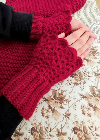 Bordo Örgü Bohem Kadın Eldivenleri - Görsel 3