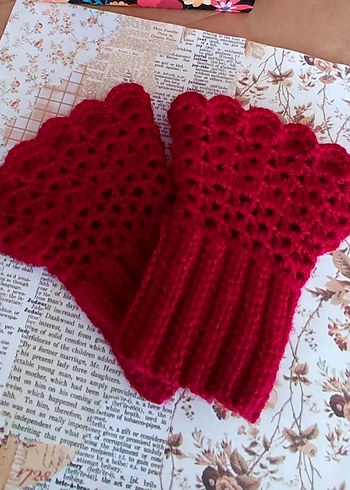 Bordo Örgü Bohem Kadın Eldivenleri - Görsel 2