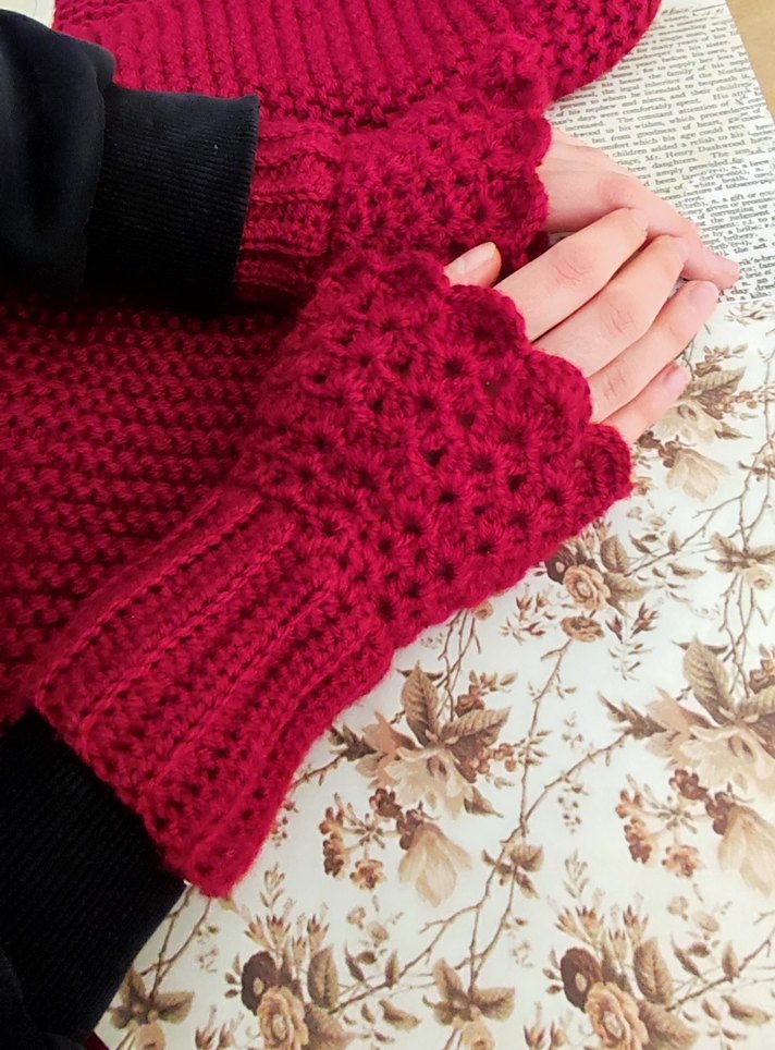 Bordo Örgü Bohem Kadın Eldivenleri - Görsel 3