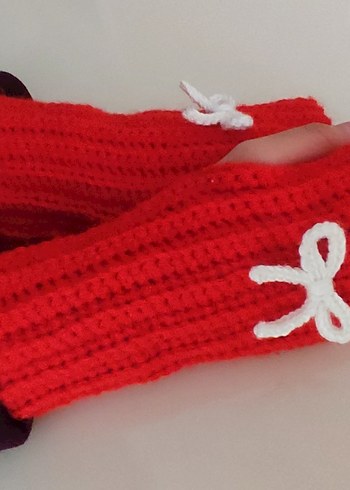 Kırmızı Örgü Kadın Eldivenleri - Görsel 3