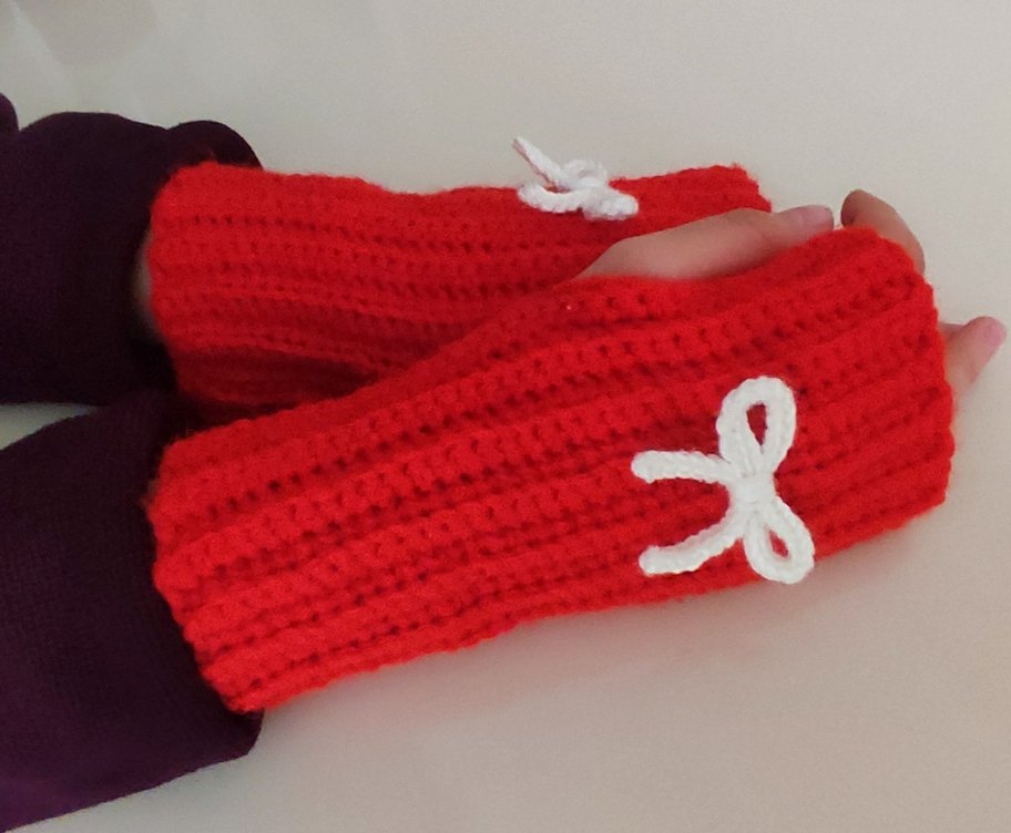 Kırmızı Örgü Kadın Eldivenleri - Görsel 3