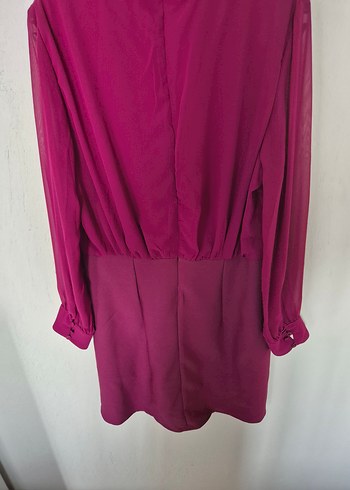 Uzun Kollu Pembe Saten Salaş Tunik - Görsel 3