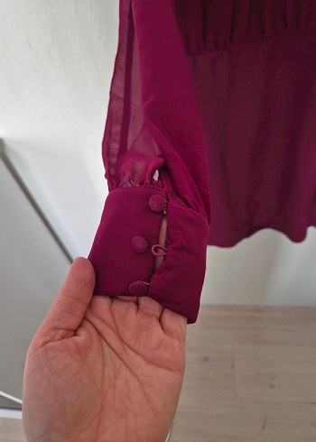 Uzun Kollu Pembe Saten Salaş Tunik - Görsel 4