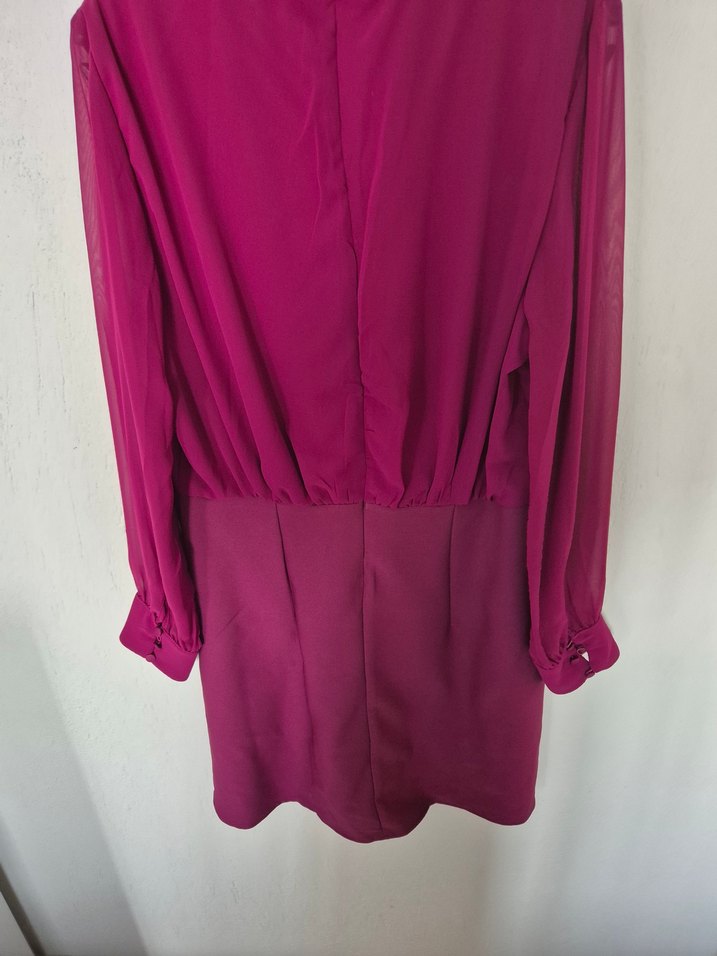 Uzun Kollu Pembe Saten Salaş Tunik - Görsel 3