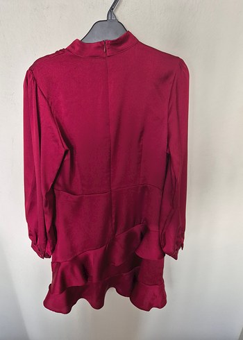 Bordo Parlak Kadın Tunik, Fırfırlı, Uzun Kollu - Görsel 5