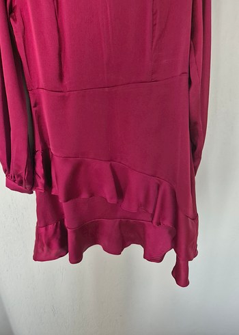 Bordo Parlak Kadın Tunik, Fırfırlı, Uzun Kollu - Görsel 6