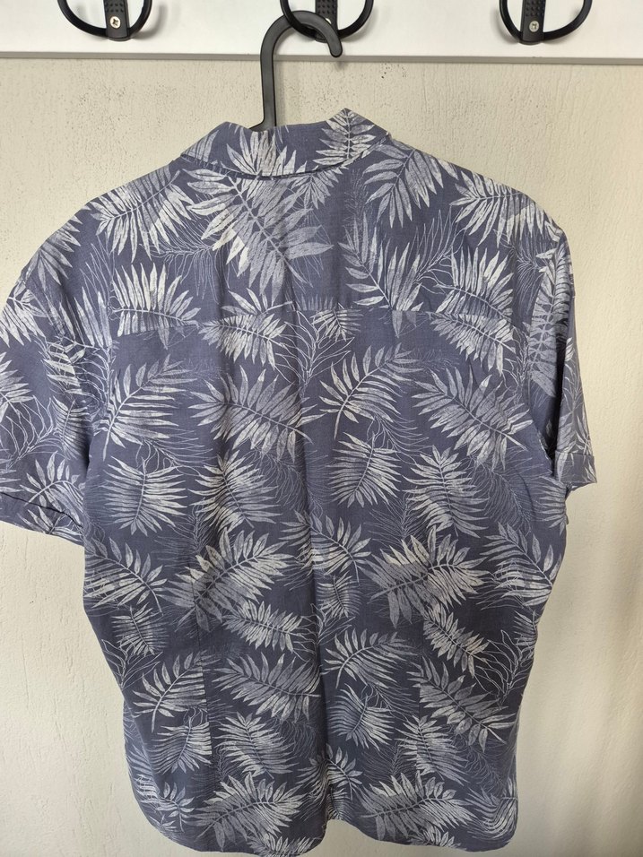 Gri Yaprak Desenli Kısa Kollu Gömlek - Görsel 3