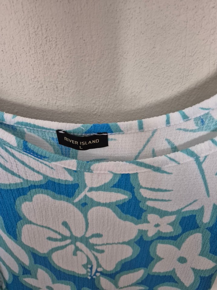 Mavi Çiçek Desenli Midi Yazlık Elbise - Görsel 2