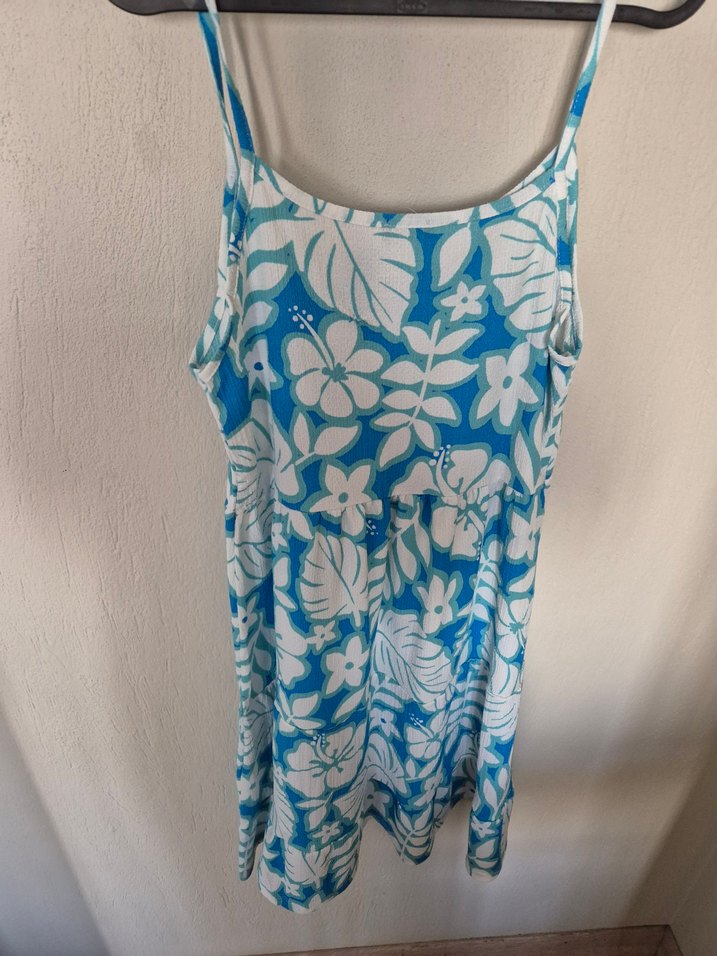 Mavi Çiçek Desenli Midi Yazlık Elbise - Görsel 3