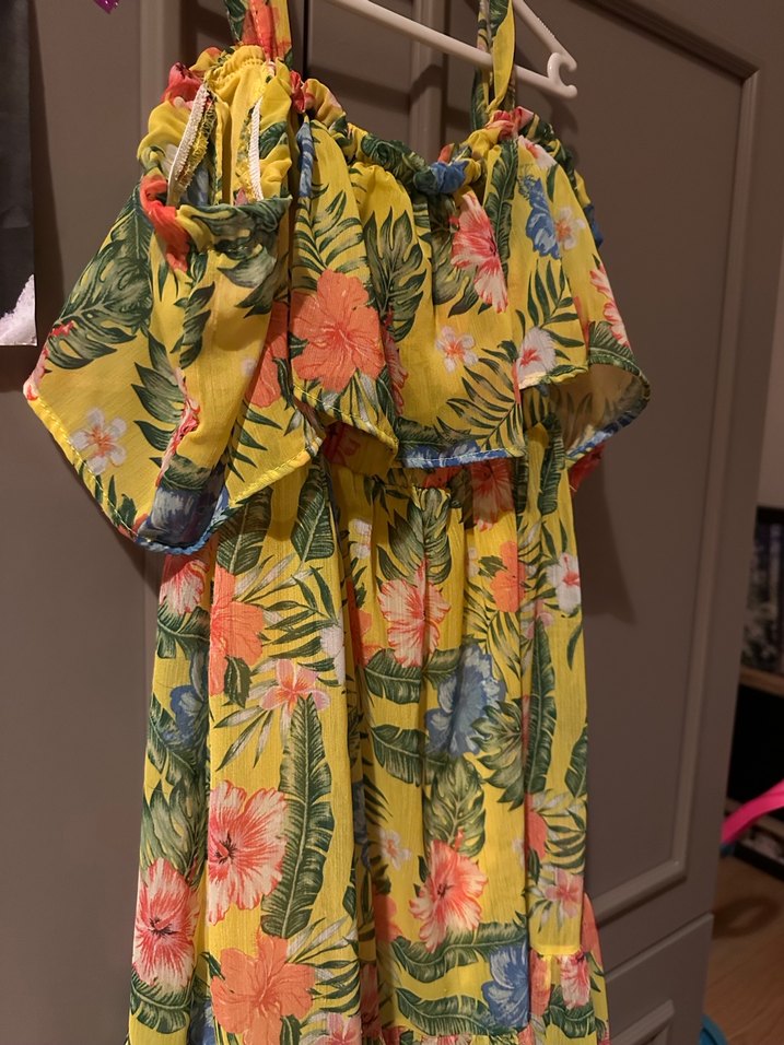 Sarı Çiçekli Bohem Kız Elbisesi - Görsel 3
