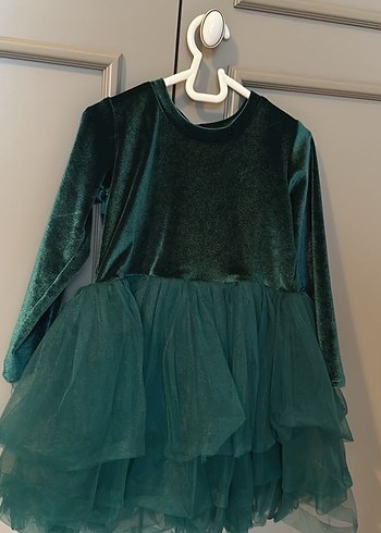 Kız Çocuk Yeşil Uzun Kollu Fırfırlı Elbise - Görsel 3