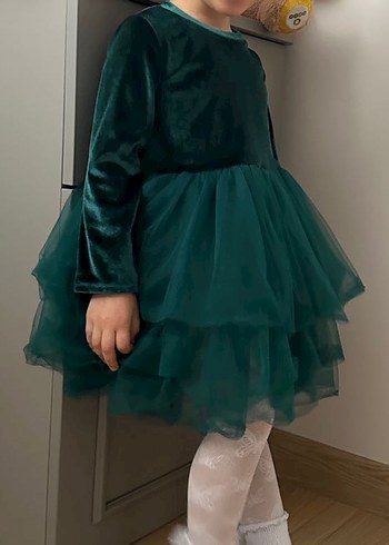 Kız Çocuk Yeşil Uzun Kollu Fırfırlı Elbise - Görsel 2