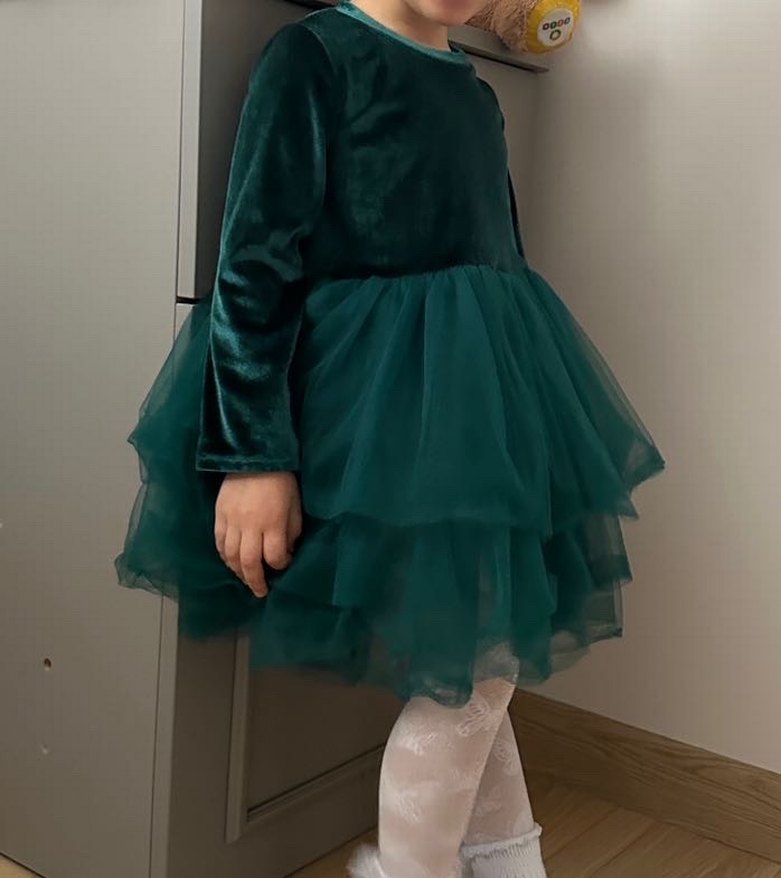 Kız Çocuk Yeşil Uzun Kollu Fırfırlı Elbise - Görsel 2