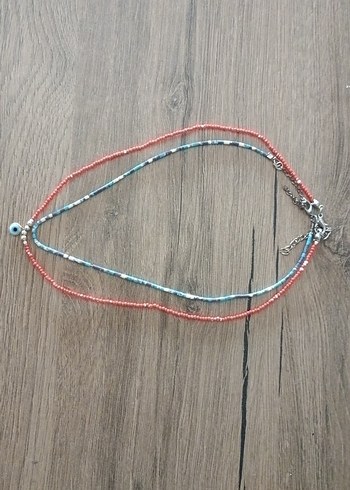 Diğer Bohem Gri Turkuaz Mini Boncuklu Kolye