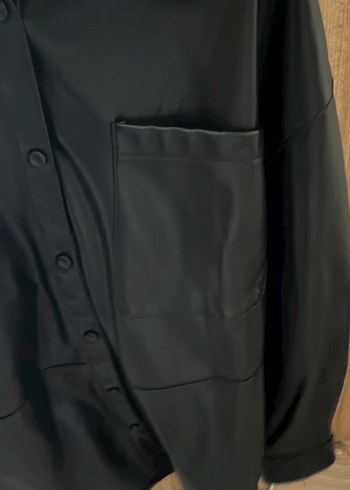Düğmeli Siyah Deri Kadın Ceket - Görsel 5