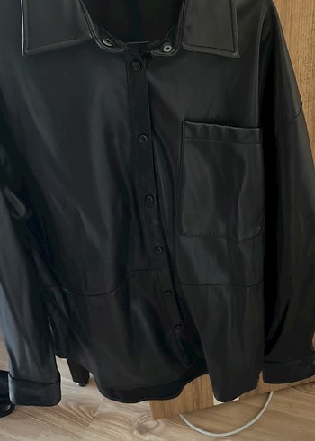 Düğmeli Siyah Deri Kadın Ceket - Görsel 6