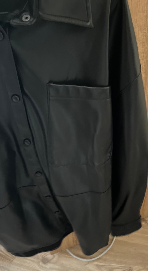 Düğmeli Siyah Deri Kadın Ceket - Görsel 5