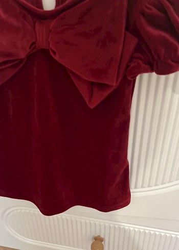 Bordo Kız Çocuk Kısa Kollu Fiyonklu Elbise - Görsel 4