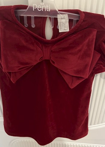 Bordo Kız Çocuk Kısa Kollu Fiyonklu Elbise - Görsel 3