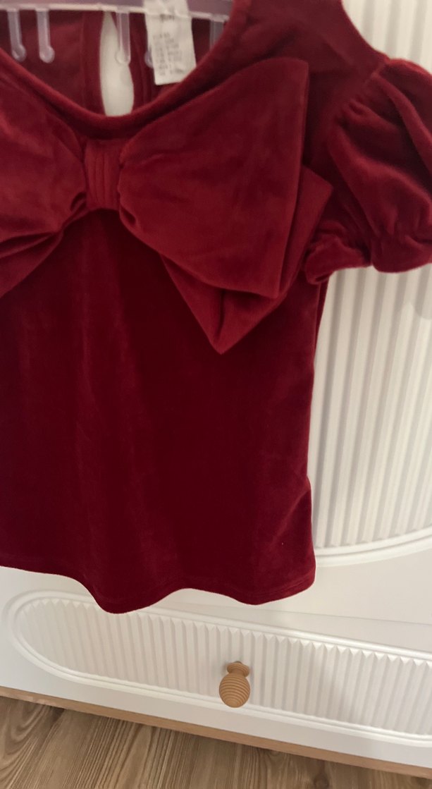 Bordo Kız Çocuk Kısa Kollu Fiyonklu Elbise - Görsel 4