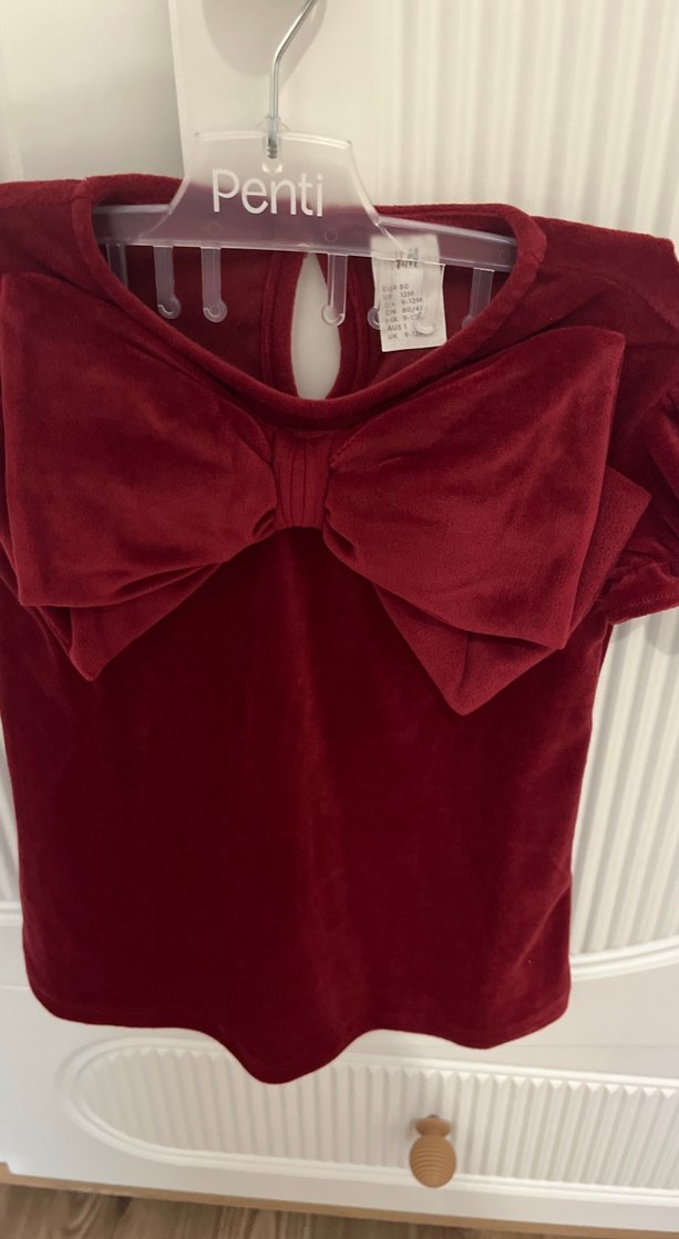 Bordo Kız Çocuk Kısa Kollu Fiyonklu Elbise - Görsel 3