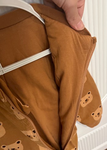 Kahverengi Ayı Desenli Fermuarlı Bebek Tulumu - Görsel 6